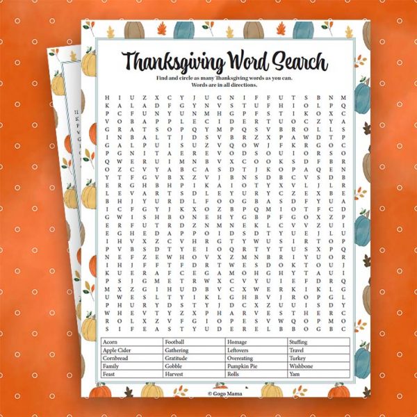 Thanksgiving Word Search Hard